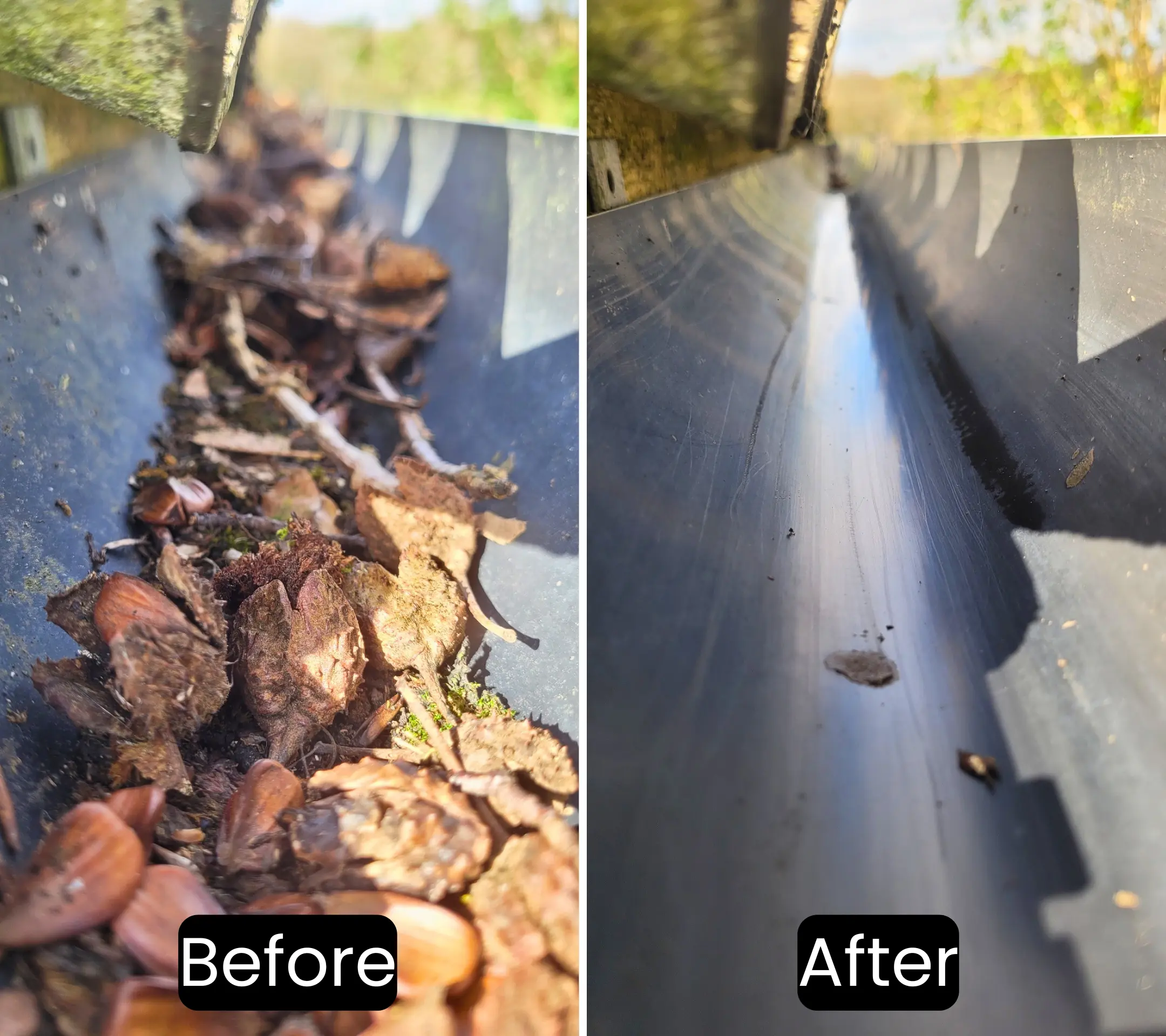 Before and after residential gutter cleaning in Maidstone, Kent