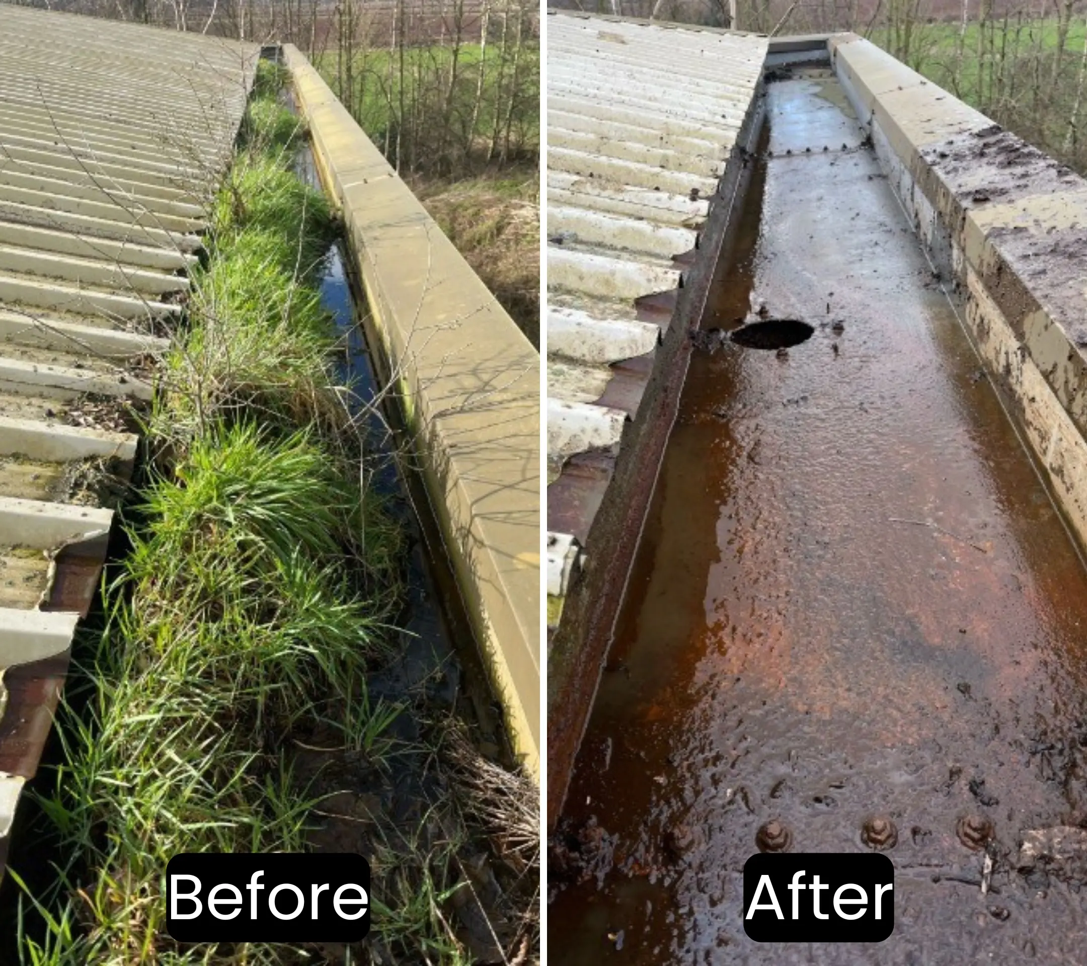 Before and after commercial gutter cleaning in Dover, Kent
