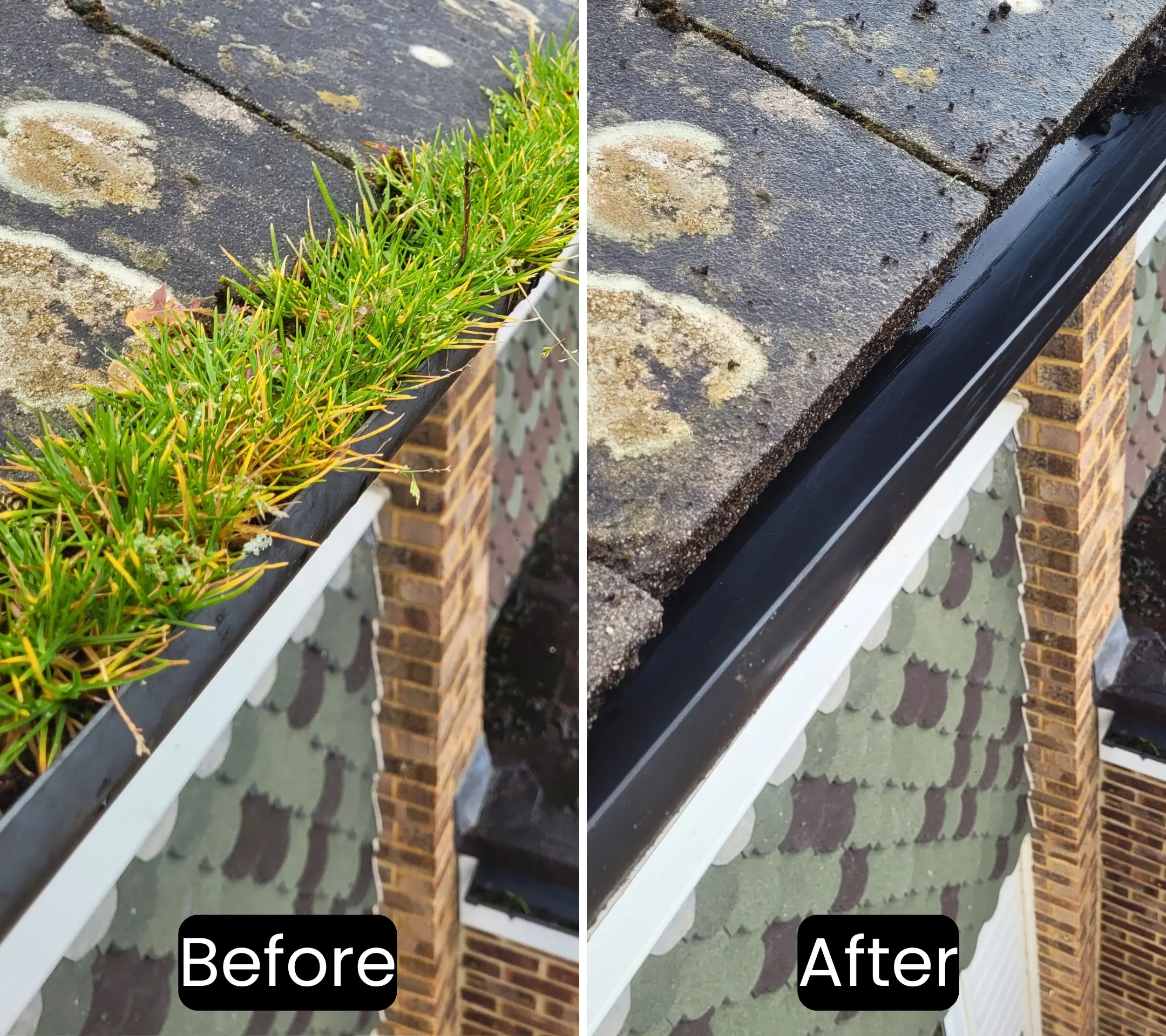 Before and after residential gutter cleaning in Sittingbourne, Kent